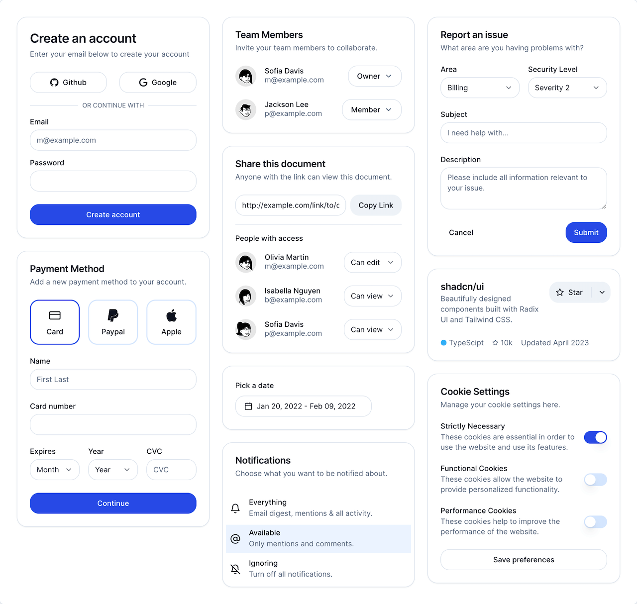 Cards - Light mode preview