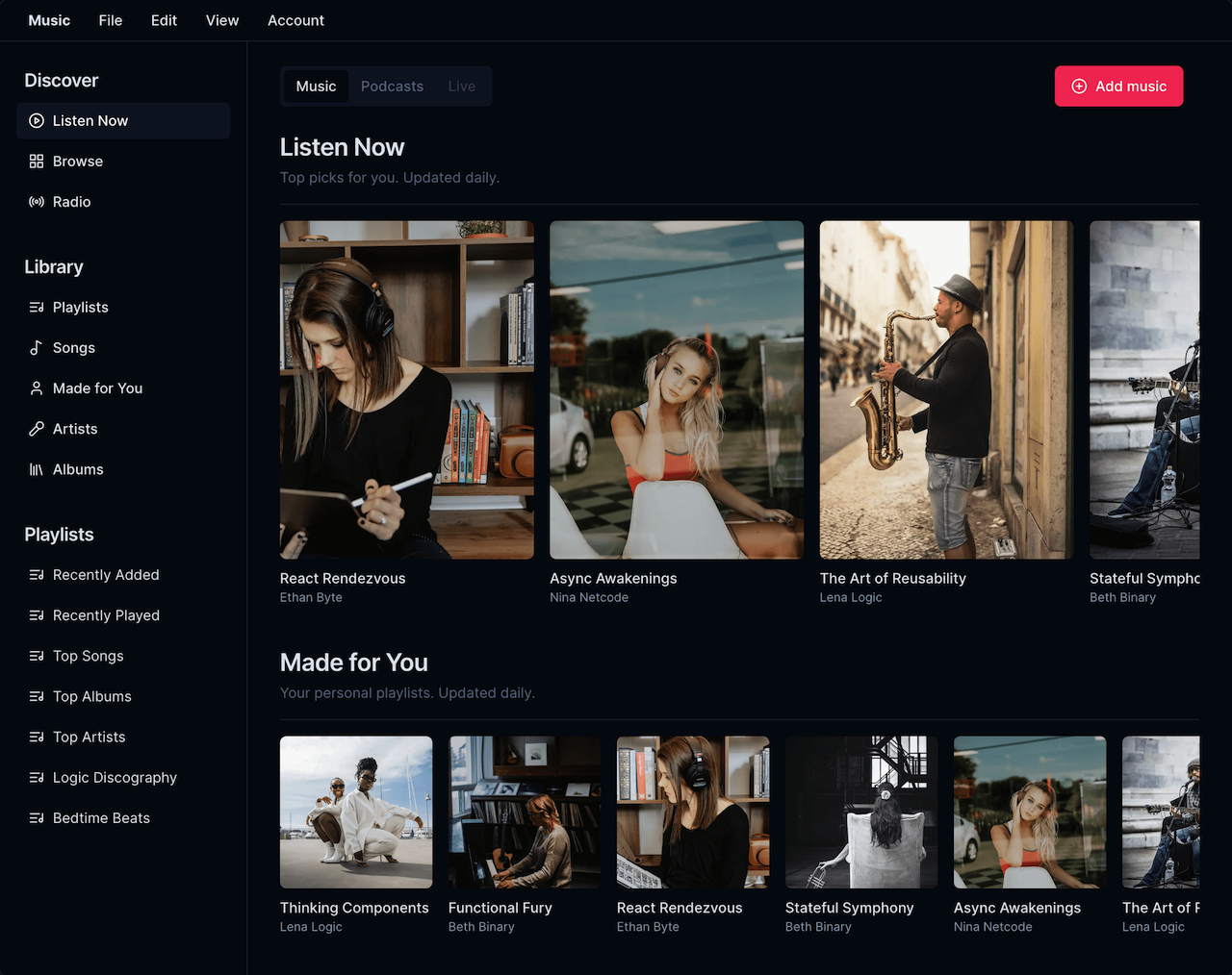 Music - Dark mode preview